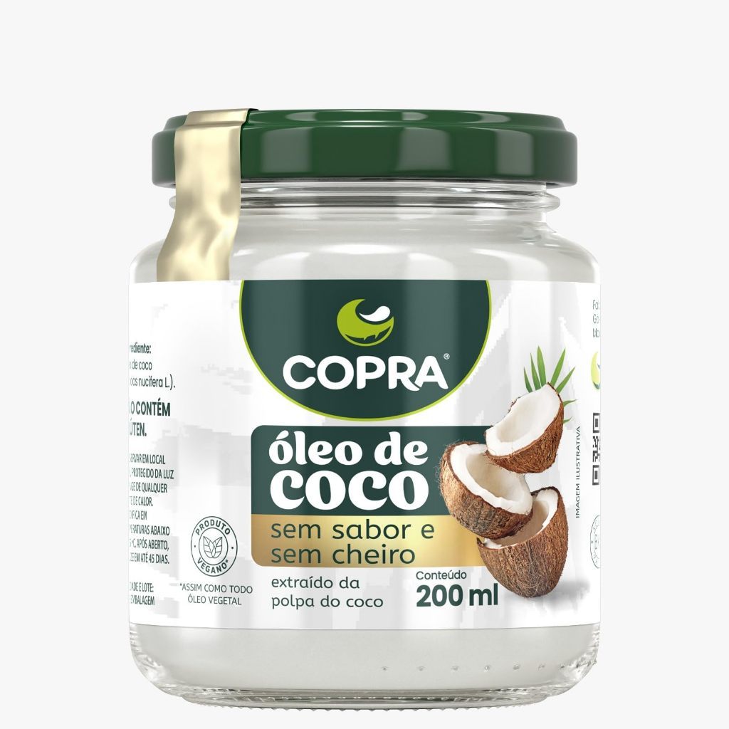 Óleo de Coco Sem Sabor Copra 200ml Zero Gordura Trans