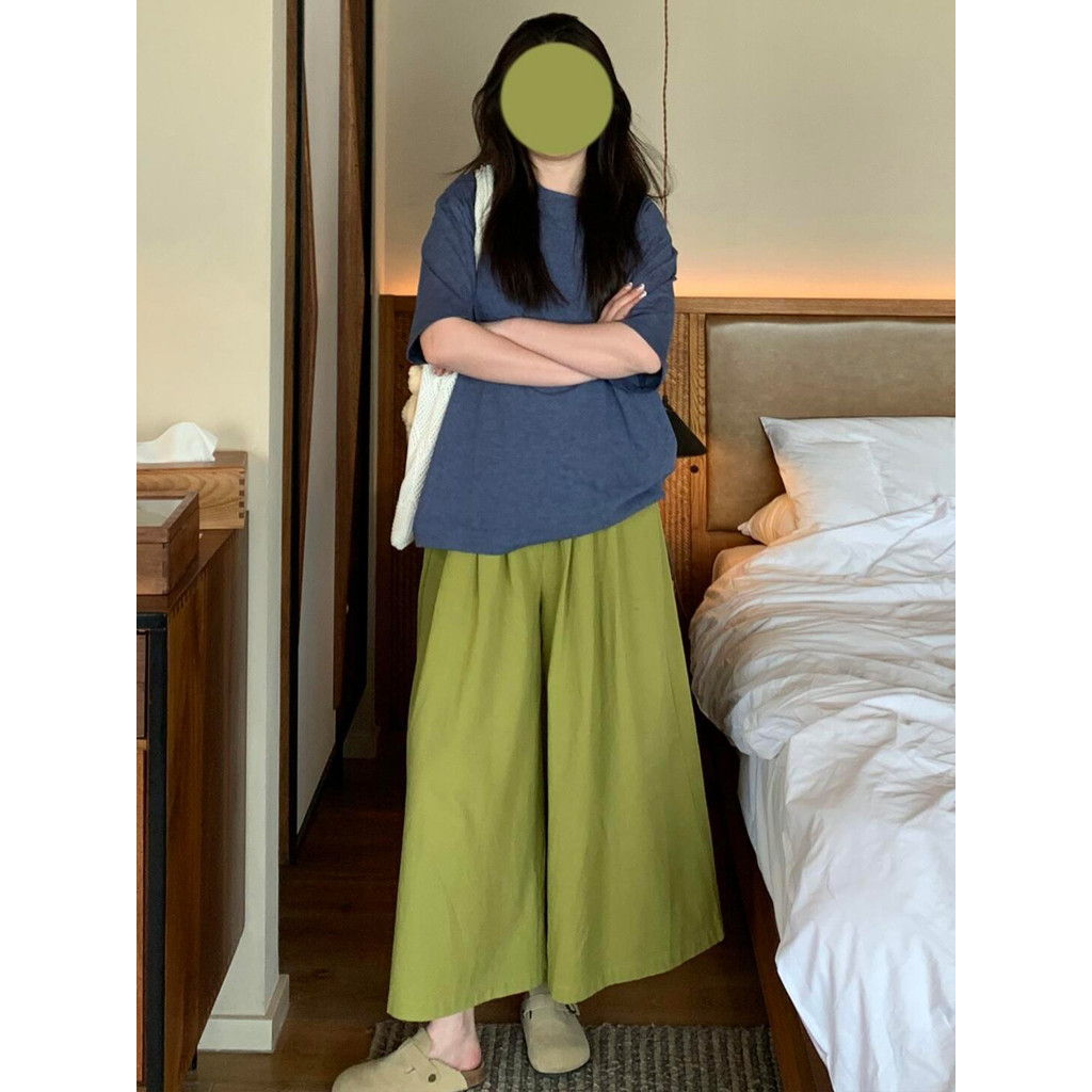Grama verde perna larga Culottes feminino verão estilo fino irmã gorda mm capa virilha solta mais magro olhar pequeno Oc