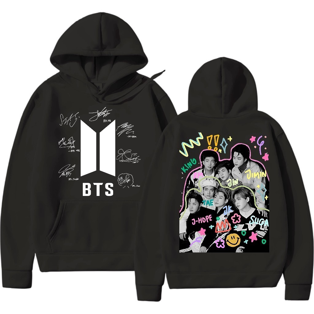Moletom Canguru Premium Adulto e Infantil  Algodão Confortável  BTS Group Banda Tendência Unissex