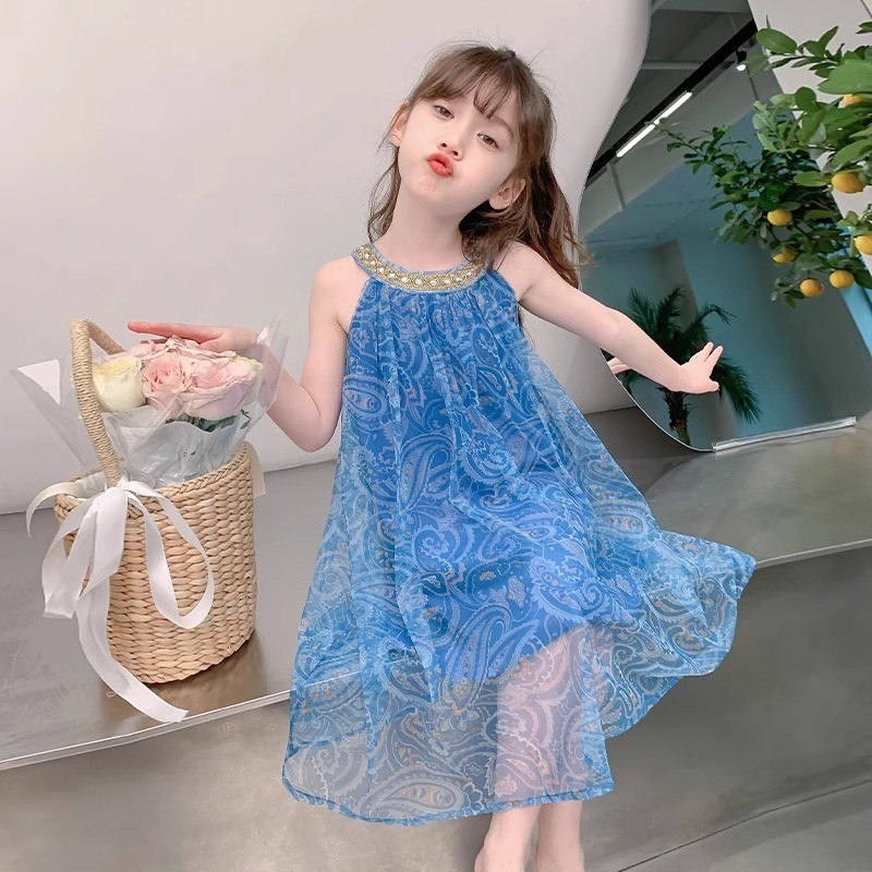 Meninas Vestido De Verão 2025 Novo Pano Infantil Novas Roupas Infantis Bebê Menina Saia De Gaze Fina Suspensa Princesa I