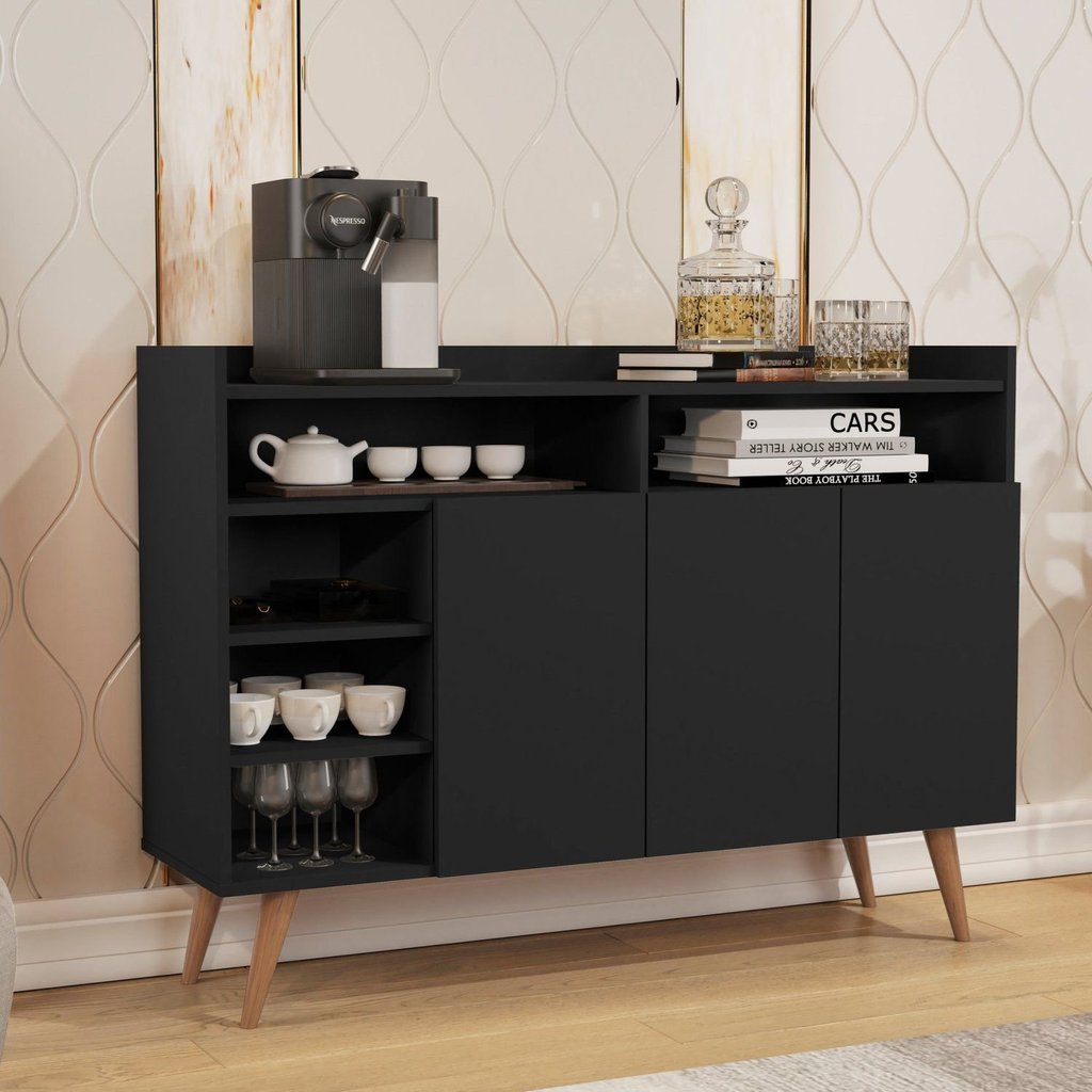 Buffet Aparador 3 Portas 5 Nichos Celta Preto