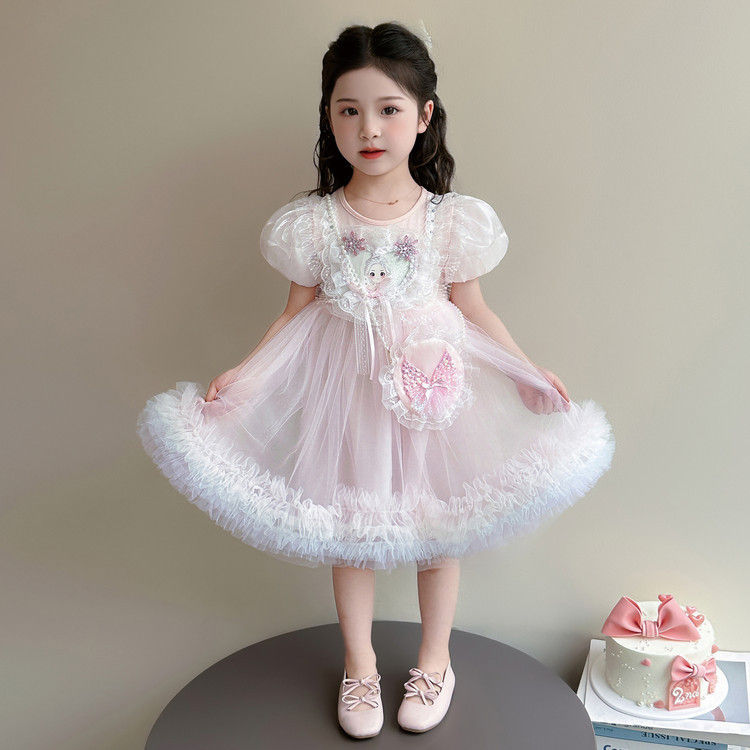 Meninas elsa vestido de princesa estilo verão 2026 novo estilo bebê verão manga bufante vestido de gaze elsa vestido de