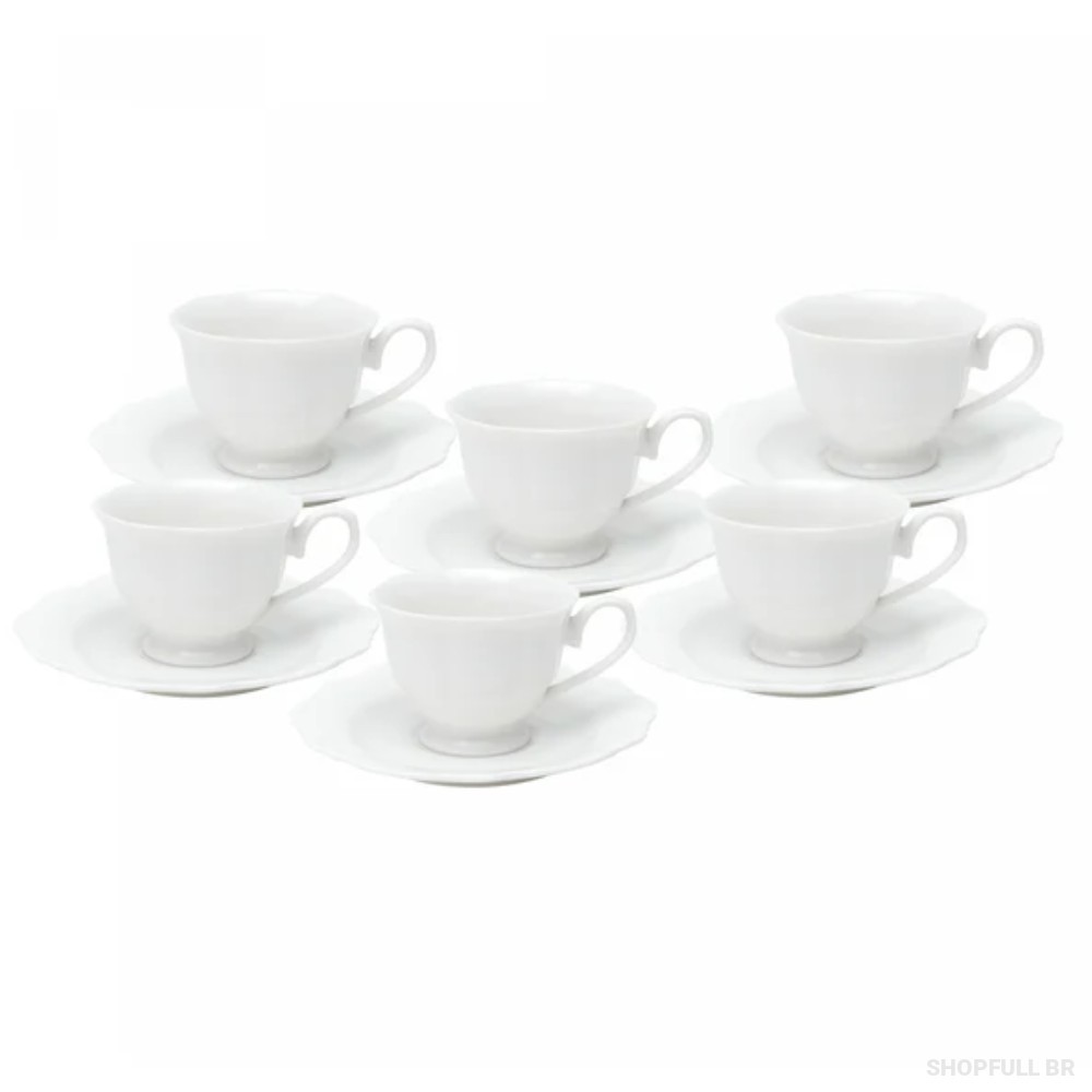 Conjunto 06 Xicaras Café Porcelana com Pires Maldivas Branco 80ml 18046 Wolff