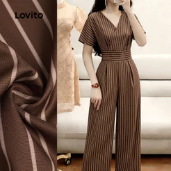 Lovito Listrado Macacão Casual com Estrutura em Linha para Primavera/verão Marrom feminino LK6LD424
