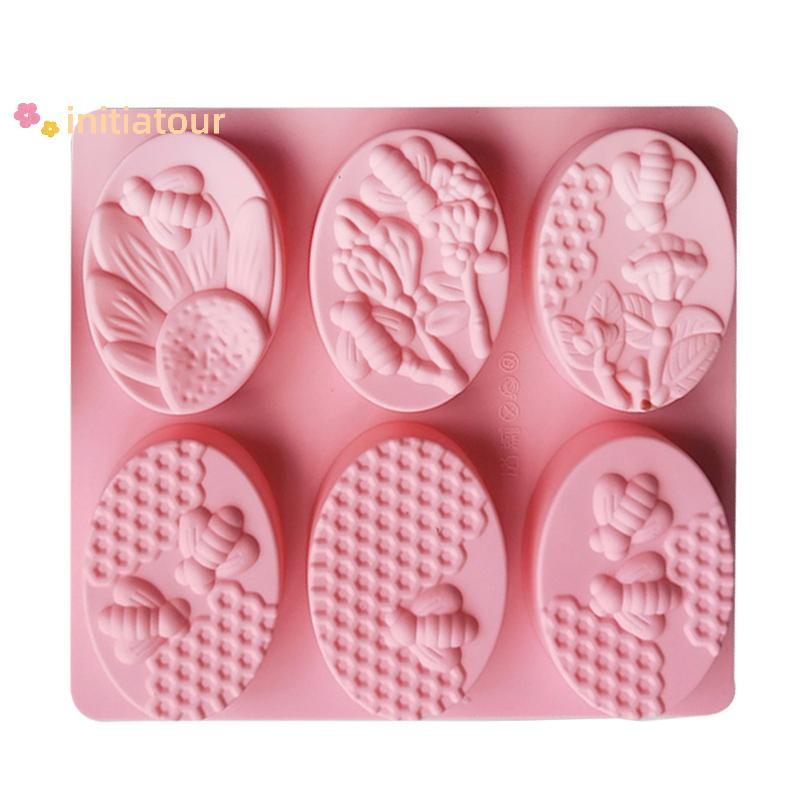 [Init-t] Novos Materiais Saudáveis Mel Abelha Silicone Sabão Molde 6 Cavidades Moldes Artesanais Fazendo Formas 3D Ovais