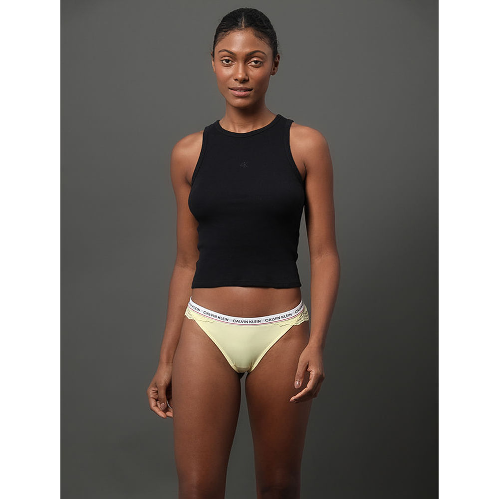 Kit 3 Calcinhas Fio Dental em Renda Calvin Klein Underwear - Preto/Branco/Amarelo