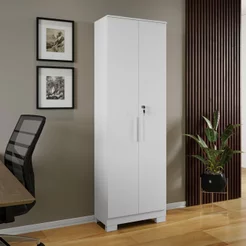 Armário Multiuso 2 Portas com Chave 100% MDF Prisma Branco Branco