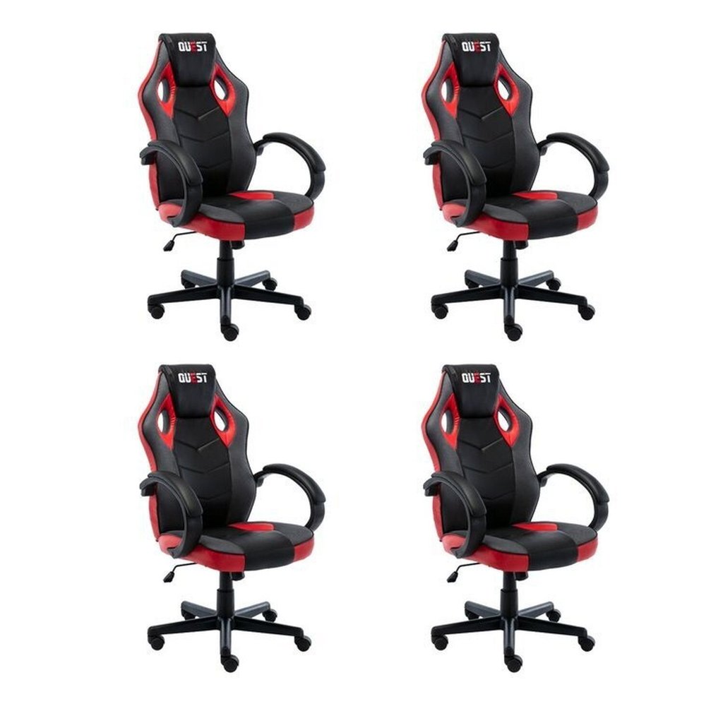 Kit 4 Cadeiras Gamer Giratória Regulavel Quest Preto/Vermelho Preto/Vermelho