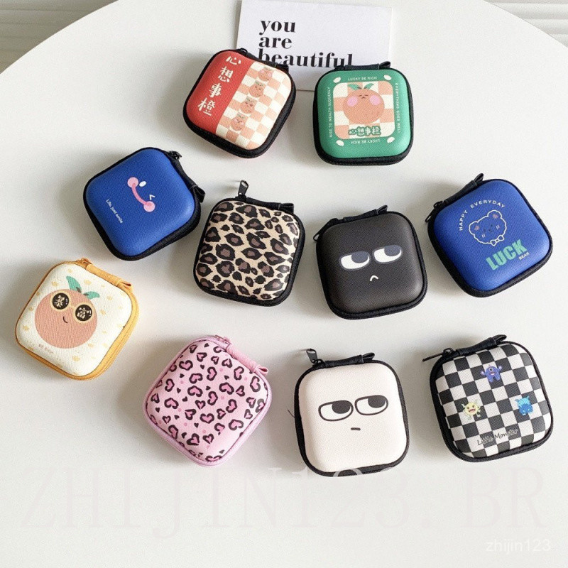 Mini Bolsa de Moedas, Estojo para Fones de Ouvido e Cabo de Dados, Bolsa de Viagem Quadrada, Carteira para Moedas/Chaves