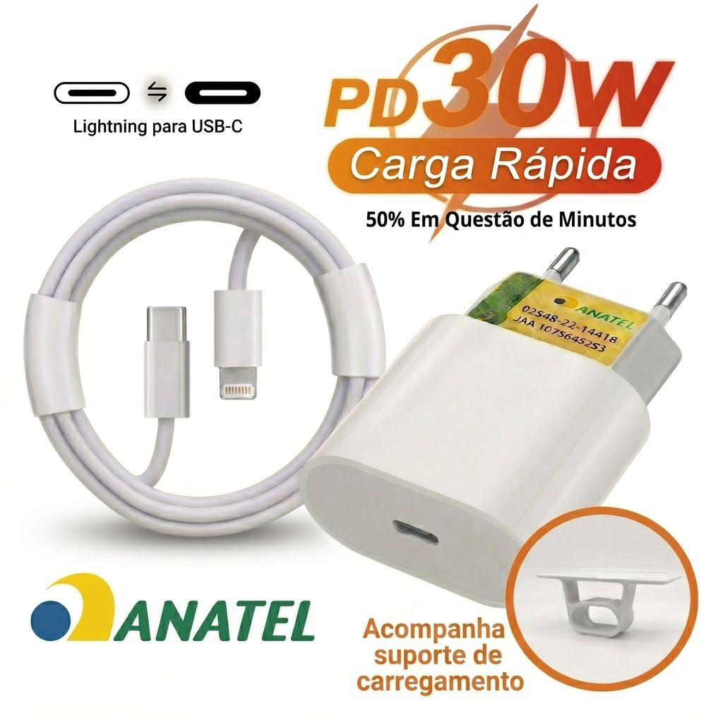 Carregador Turbo Premium 30W Kapbom Para Iphones – Homologado Anatel + Suporte Exclusivo de Brinde