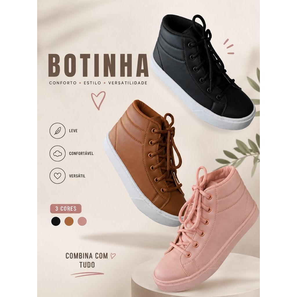 tênis botinha feminina estiloso academia leve e confortável promoção