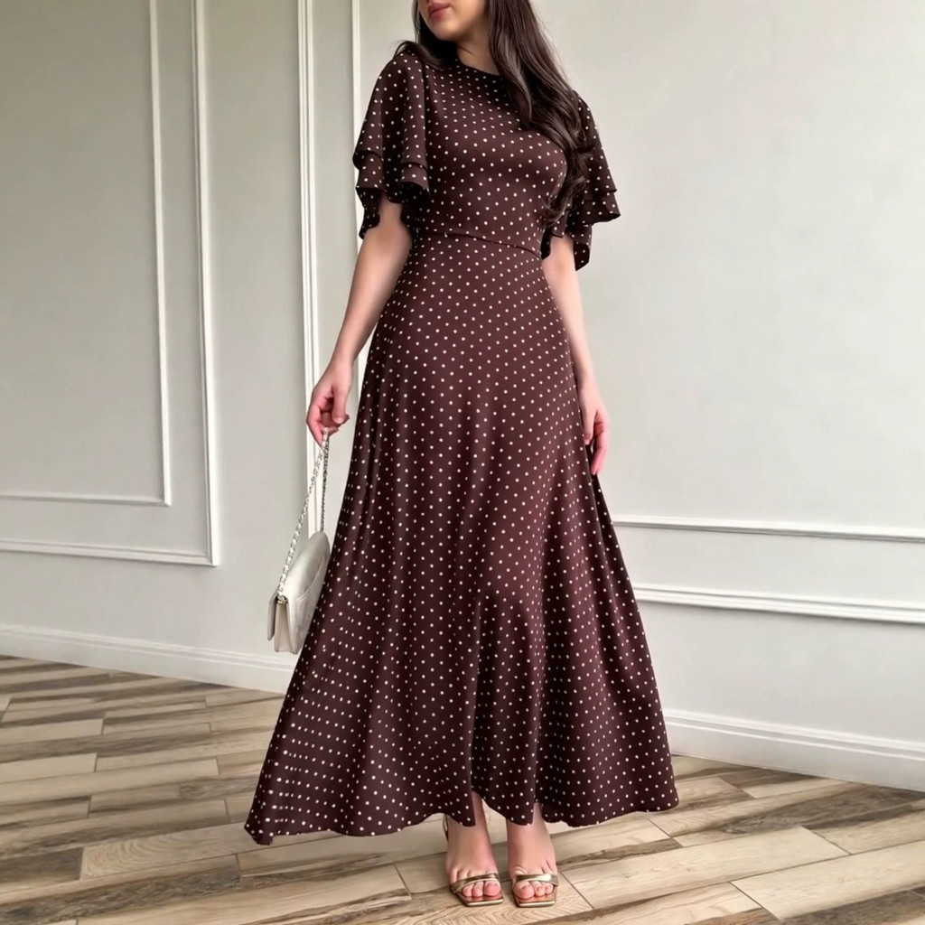 Vestido Feminino Com Gola Canoa , Mangas Bolha , Cintura , Emagrecimento E Balanço Grande