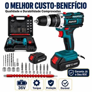 JUMLEE Conjunto de 28 peças Parafusadeira e Furadeira À Bateria 36v Sem Fio Bivolt Azul-2 Baterias e Kit Parafusadeira E