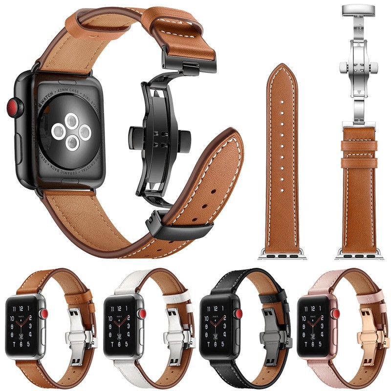 Adequado para apple watch apple watch10/9/8 couro genuíno borboleta fivela pulse