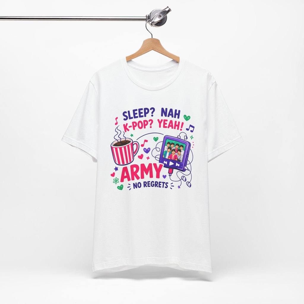 Camiseta Masculina Feminina ARMY BTS Frase Sleep Nah Kpop Yeah Desenho Caneca e Mp3 Unissex Envio Imediato