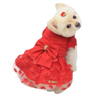Roupa Pet Vestido Floral Vermelho branca de neve fantasia laço festa cachorrinha princesa