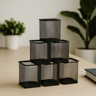 Kit 6 Porta Canetas Lápis Escritório Aramado Quadrado Preto em Oferta na Shopee