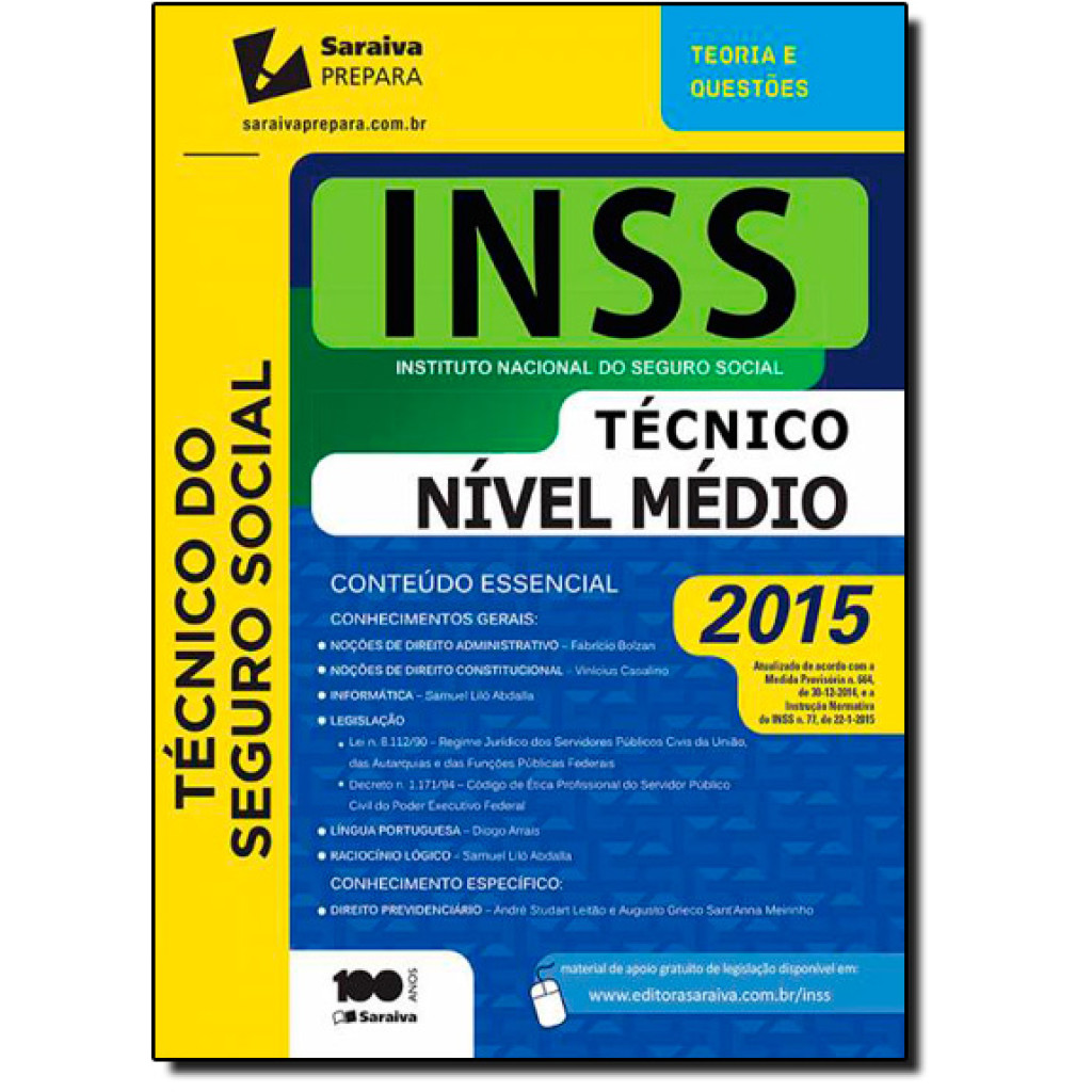 Inss - Instituto Nacional do Seguro Social: Técnico do Seguro Social - Técnico Nível Médio - 2015