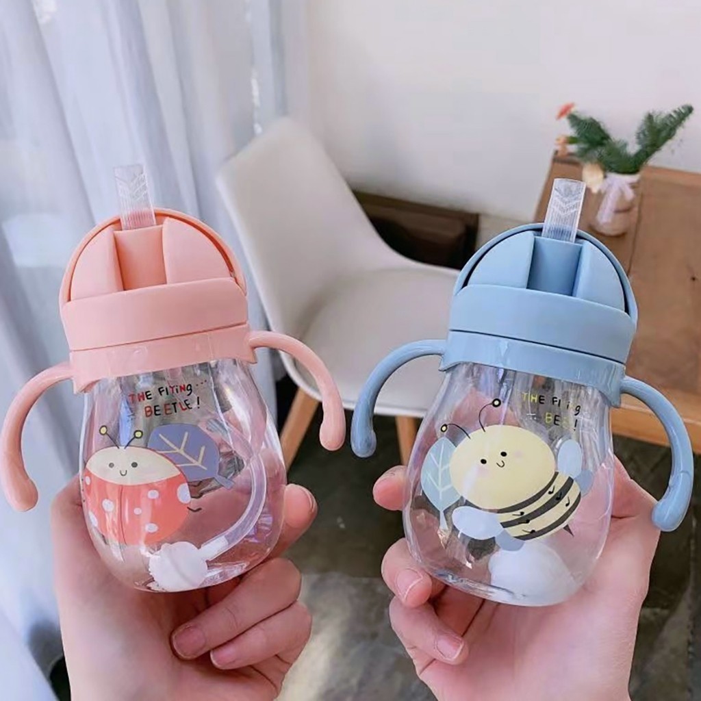 Copo Squeeze Infantil Com Alça e Canudo Silicone Bico Em V Anti-Engasgo Antivazamento 350ml