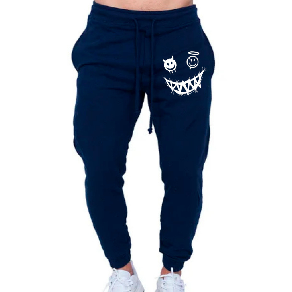 Calça De Moletom Masculino Estampa Rosto Anjinho e Bixo Sorridente Style Top Algodao Premium  RB