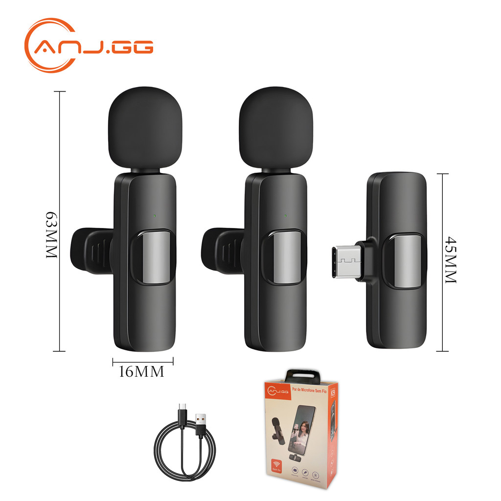 Microfone de Lapela Sem Fio Duplo Bluetooth 5.0 com Cancelamento de Ruído DSP para Entrevistas e Vídeos