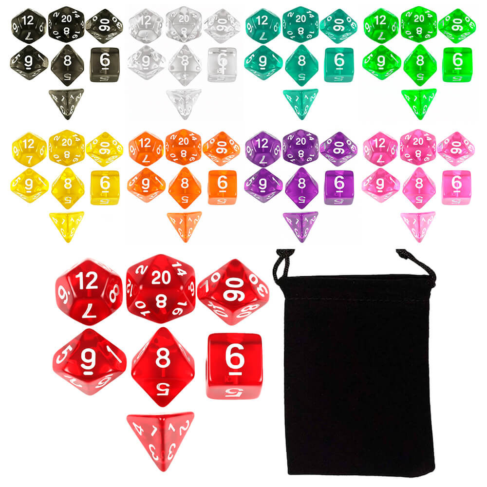 Kit 7 Dados Translúcidos com Bolsa PROMO | Conj de Várias Cores Para RPG D&D Pathfinder Dungeons and Dragons Tabuleiro em Oferta na Shopee