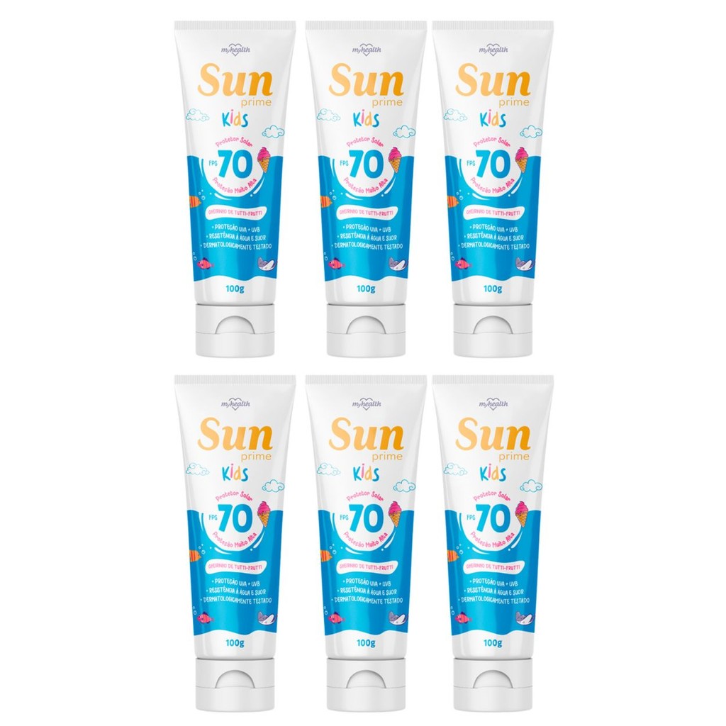 Kit 6 Protetor Solar Kids Loção Sun Prime FPS70 100G - My Health