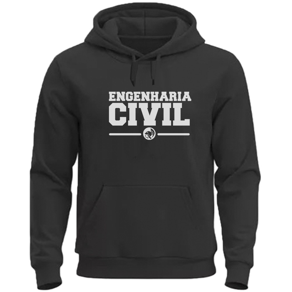 Moletom Engenharia Civil Blusa de Frio Curso Engenharia Unissex Canguru Com Capuz Casaco Flanelado