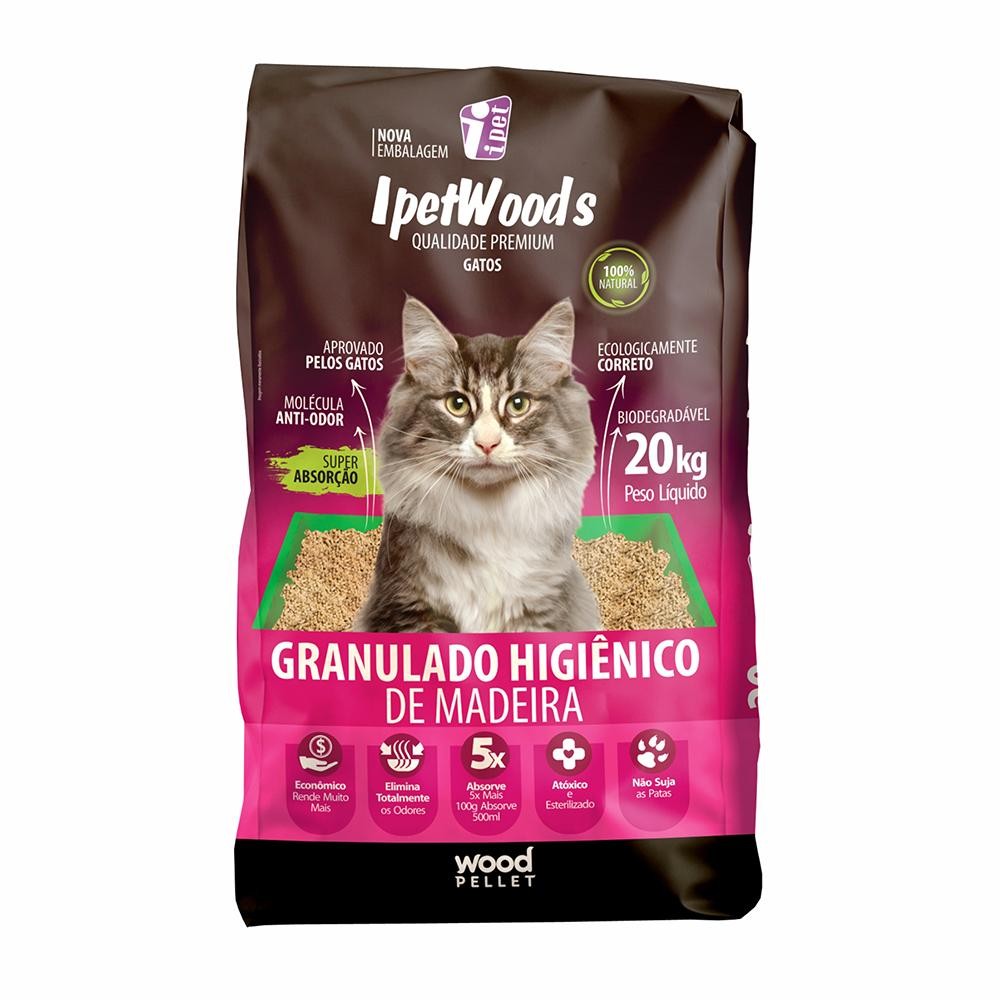 Granulado Ipet Woods De Madeira Para Gatos - 20Kg