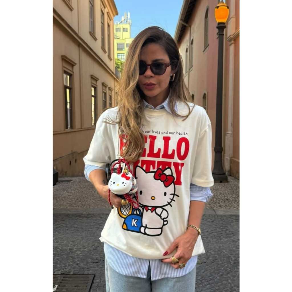 Blusa Feminina 100% Algodão hello kitty TShirt Camiseta Premium Estilosa Gola Redonda Casual Ribana