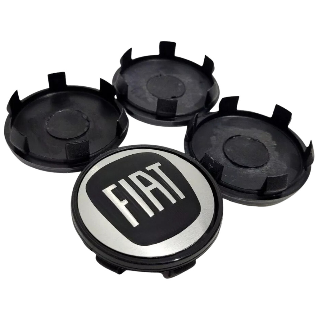 Kit Calotinhas Centro de Roda Miolo Calota Fiat Preto Uno Strada Mobi Argo 55mm