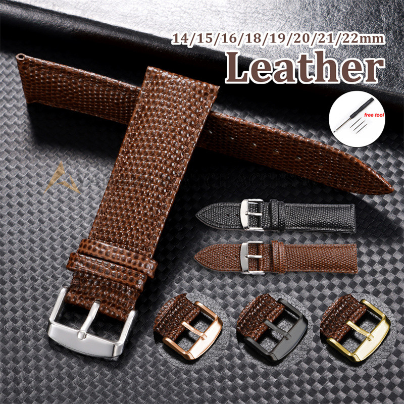 Pulseira De Relógio De Couro Com Padrão De Lagarto 14mm 15mm 16mm 18mm 19mm 20mm 21mm 22mm Cinto Universal Macia E Duráv