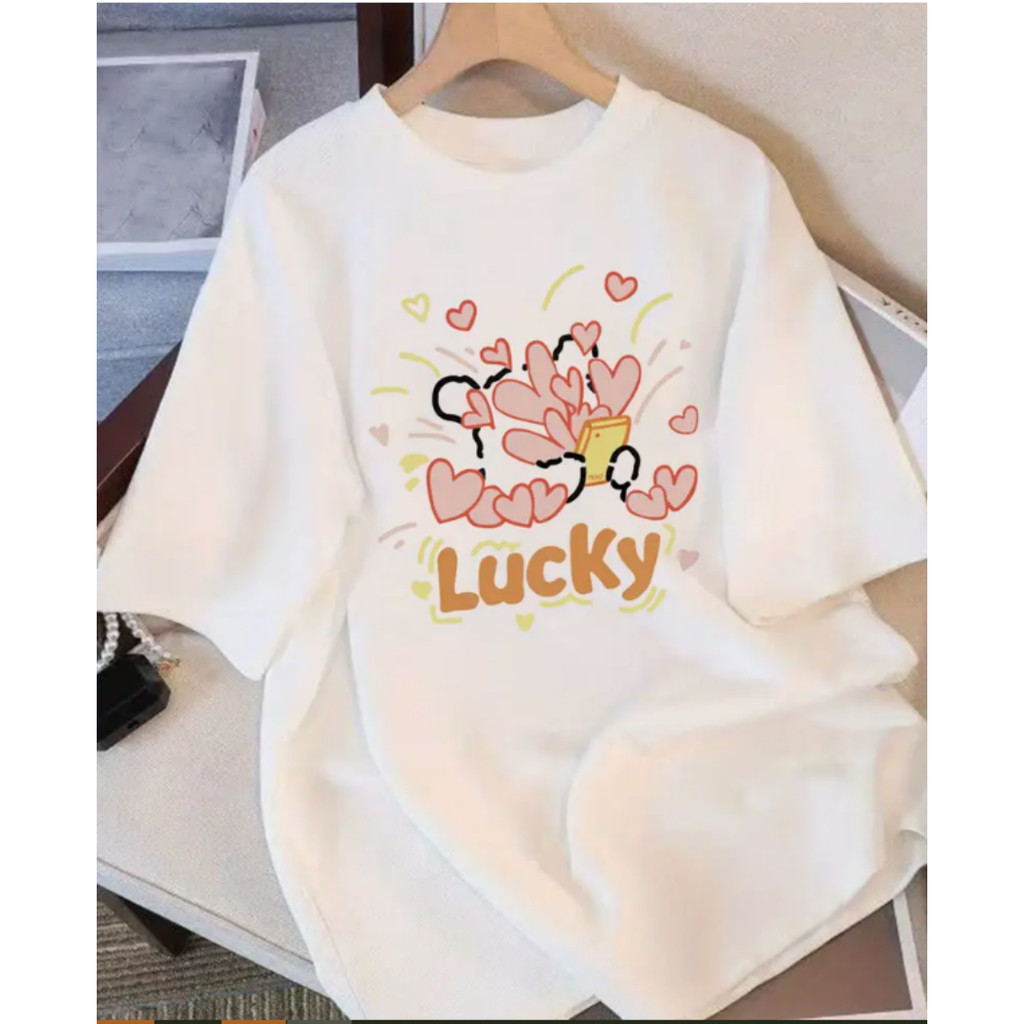 Bonito Camiseta Feminina Confortável Para O Dia A Dia, 100% Algodão, Com Estampa De Coração E Estrela Da Sorte