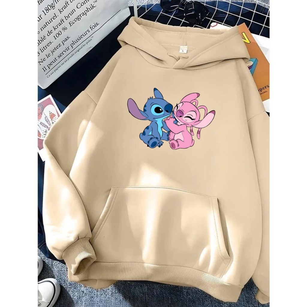 Moletom Canguru Unissex Lilo Stitch e Angel Love Casal Agasalho Casaco Blusa De Frio Blusão Capote Flanelado Quente