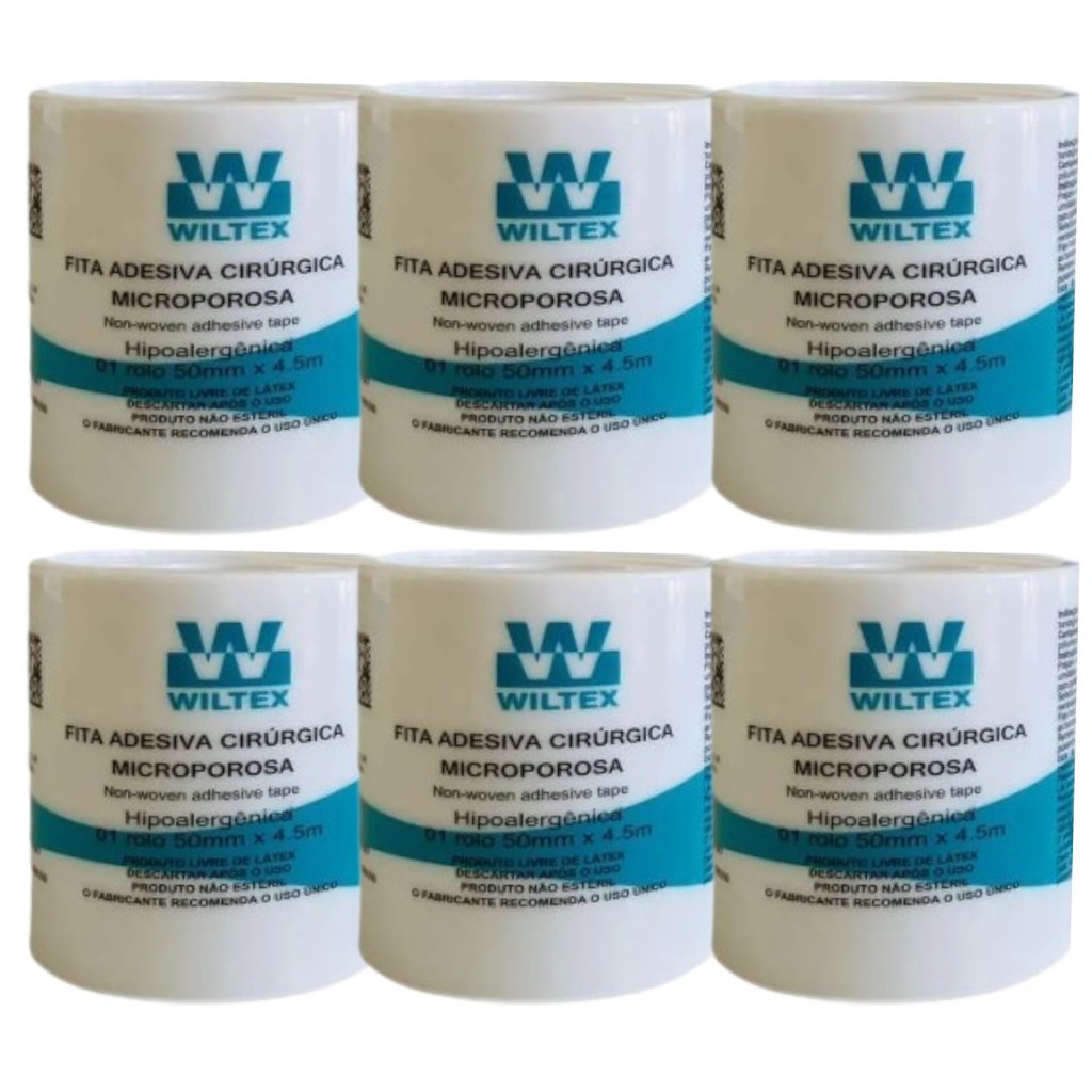 Kit 6 Fita Microporosa Cirúrgica Branca 5cm X 4,5m - Wiltex em Oferta na Shopee
