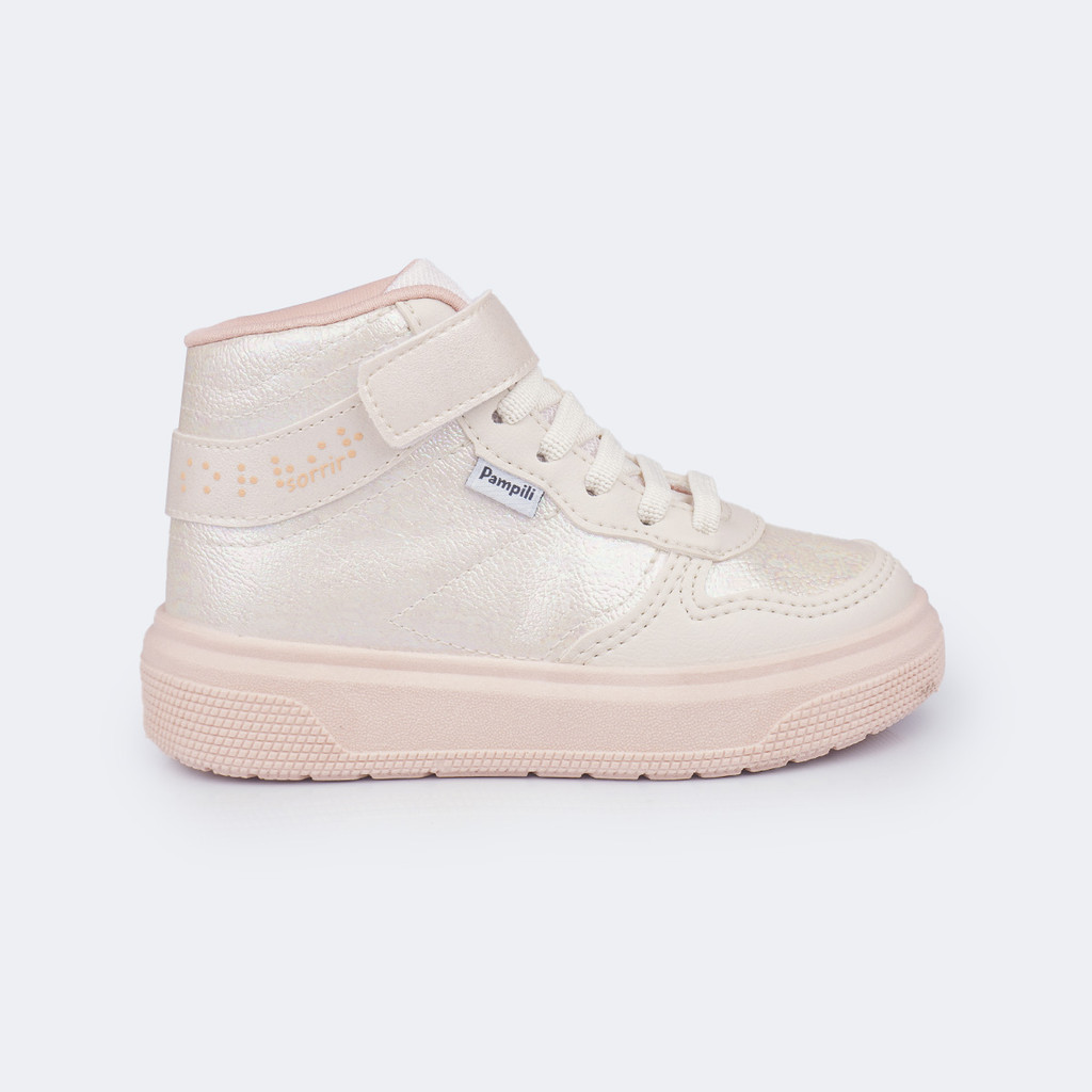 Tênis Infantil Menina Cano Alto Nude Brilhante Braille em Oferta na Shopee