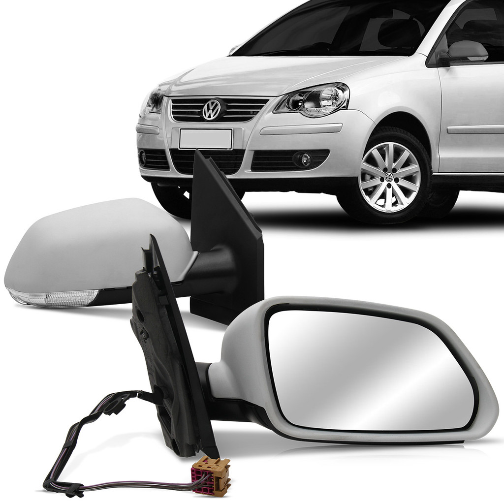 Par Retrovisor Externo Polo 2008 2009 2010 2011 2012 Com Pisca Eletrico Preto Liso