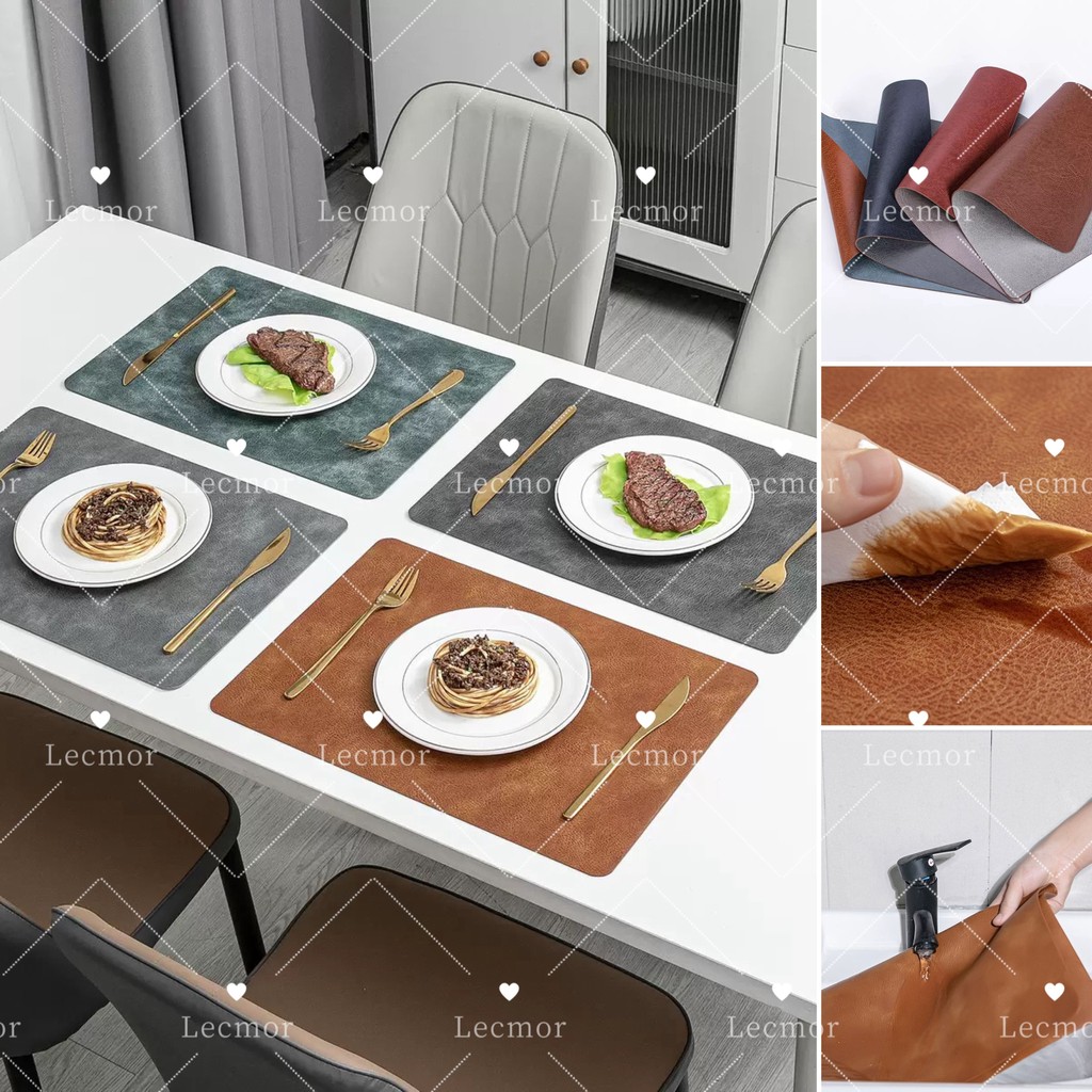 Kit 4-10 Jogo Americano Retangular Dupla Face em Couro PU À Prova d'Água e Óleo Fácil de Limpar em Oferta na Shopee