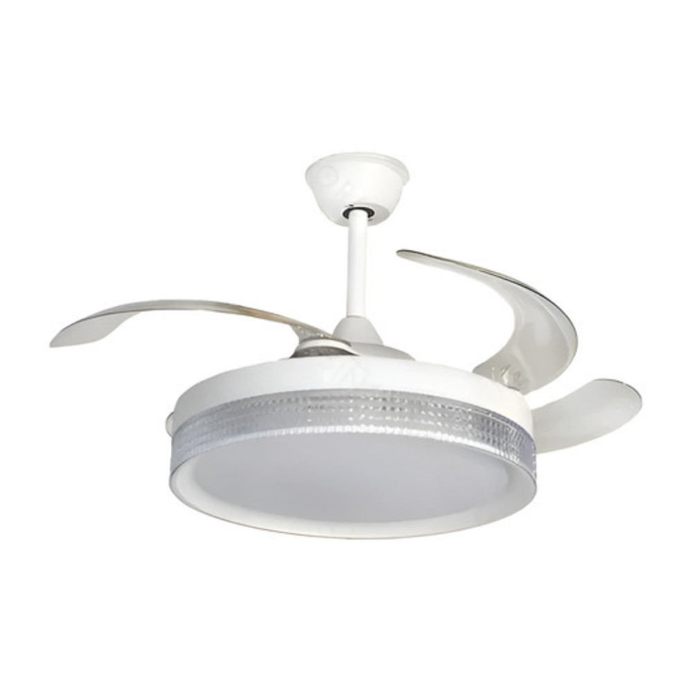 Ventilador Teto Pendente Retrátil Branco Cristal Dimmer