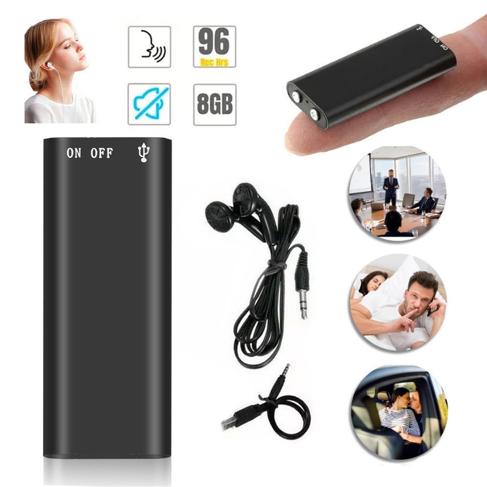 Mini Gravador De Voz Espião 3 Em 1 Mp3 Player 8GB Oculto Nf Escuta No Carro Micro Grava 96 Horas Som Digital Espia Grava
