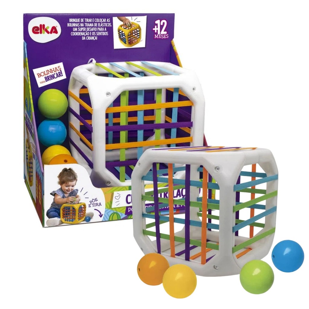 Brinquedo Infantil Cubo Entrelaçado Desafio de Colocar Bolinhas Recomendado +12 Meses Elka 1171