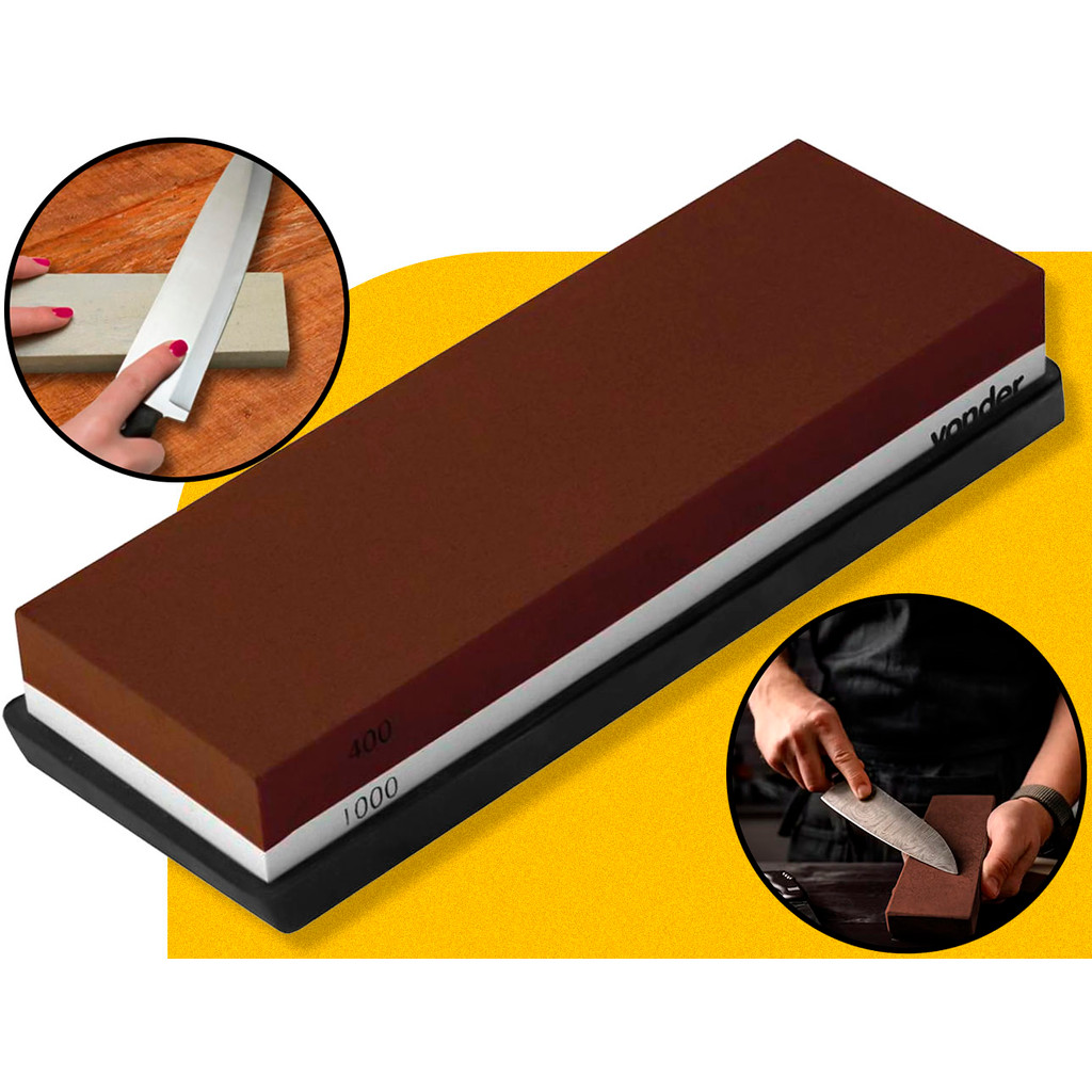 Pedra De Afiar Vonder 400/1000 Dupla Face Granulação Fina E Grossa P/ Cozinha Açougue Churrasco em Oferta na Shopee