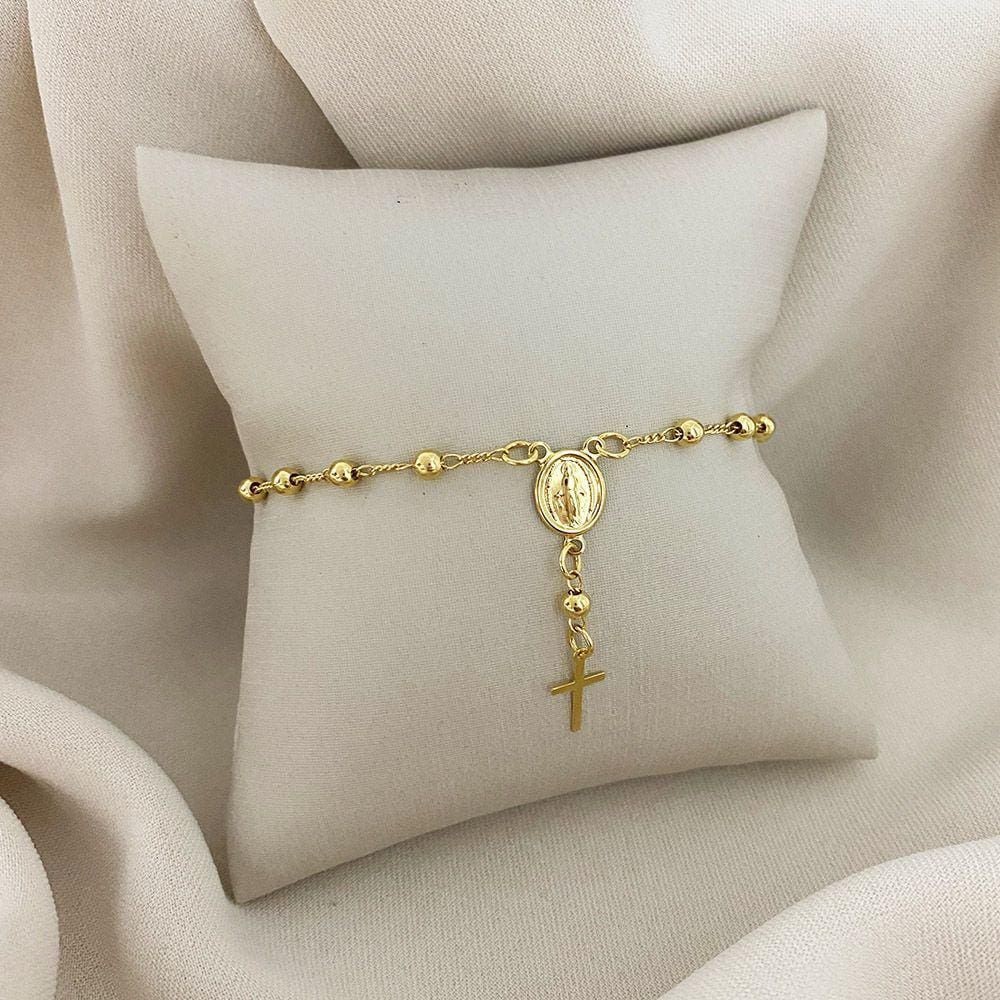 Pulseira Terço Nossa Senhora Semi Joia Delicada Banhada Ouro 18k em Oferta na Shopee