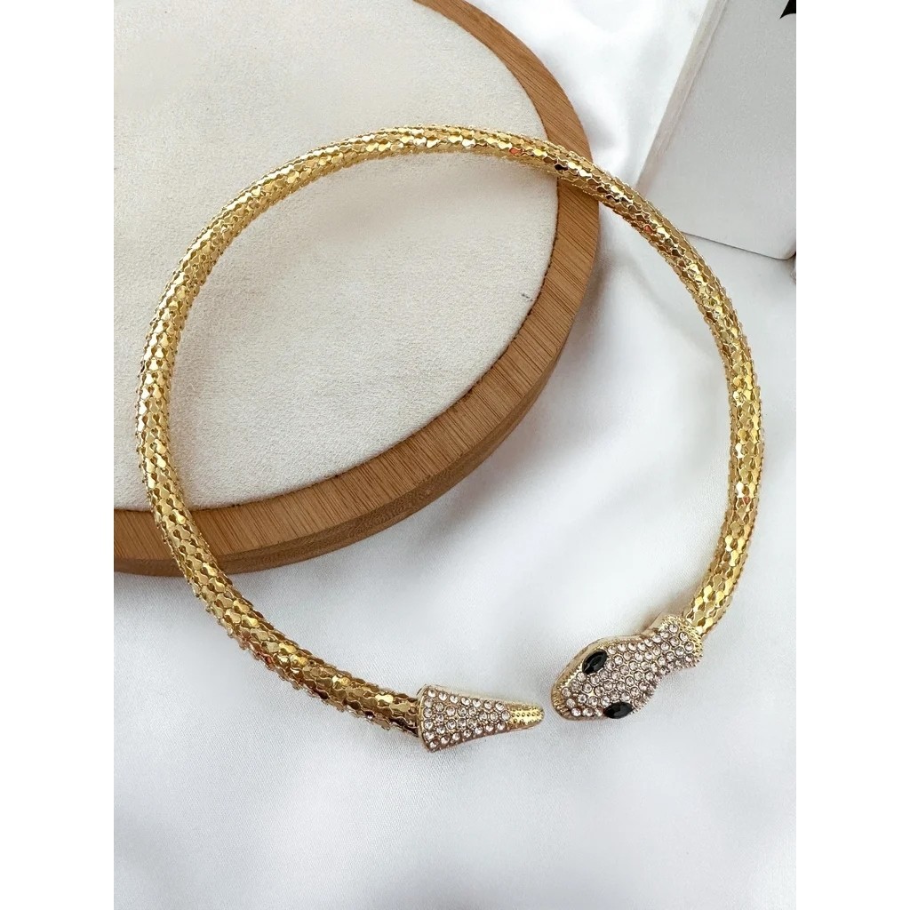 TB Acessórios Moda Choker Cobra Serpente - Gargantilha Folheada a Ouro 18K e Prata 925, Moda de Luxo