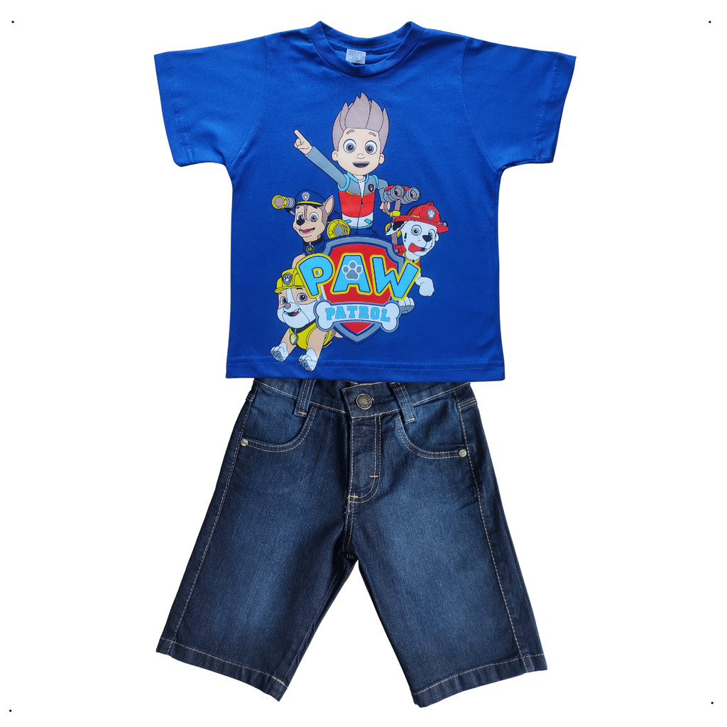Conjunto Infantil Camiseta Bermuda Turma Patrulha Canina