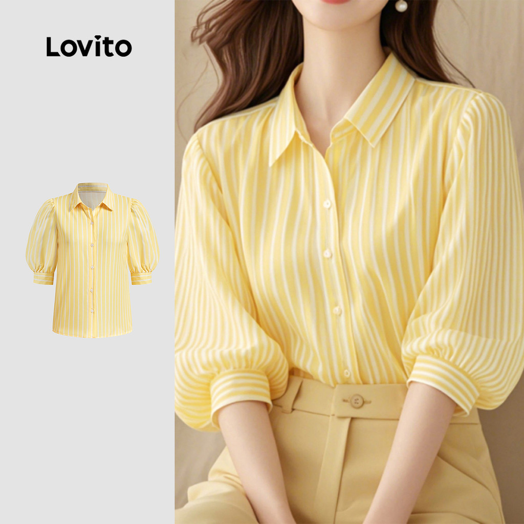 Lovito Blusa Casual Clássica E Versátil Com Botões Na Cor Amarela Para Primavera/verão Mulher L151AD108