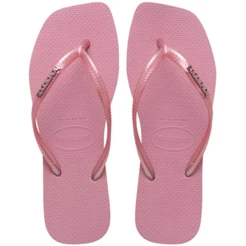 Chinelo Havaianas Slim Square Logo Metallic Feminino - Rosa