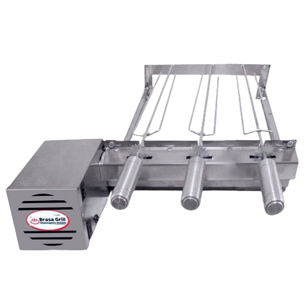 Gira Grill Tradicional Reforçado Único Andar Gira 3 Espetos Churrasqueira Giratória Bi Volts