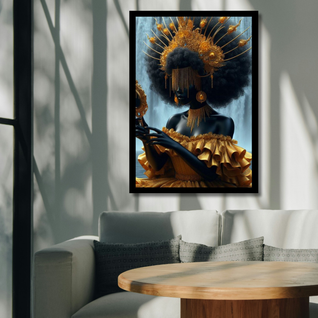 Quadro decorativo Placa MDF Oxum com espelho Olhando Cajueiro