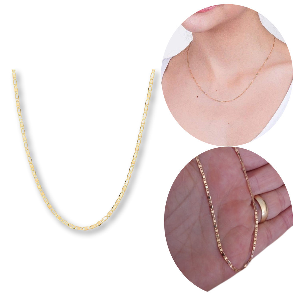 Cordão Rommanel Feminino 42cm Banhado A Ouro Original Antialergico Elos Piastrine Rentangular 531155 em Oferta na Shopee